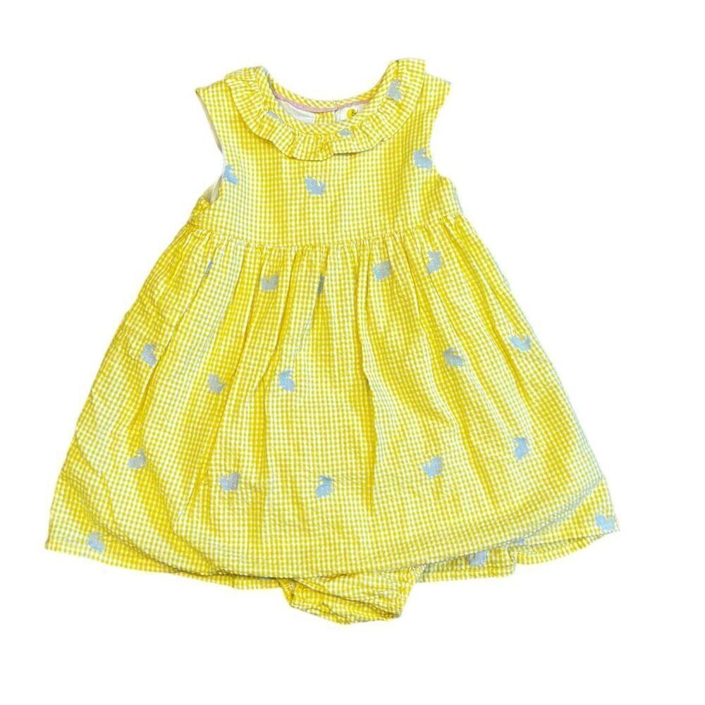 Mini Boden Gingham Seersucker Embroidered Bunny Dress with Bloomers Size 18-24M